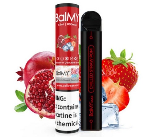Одноразовая электронная сигарета BalMY Max Акциз Chilled Straw Pomegranate (Клубника Гранат Лед) 1500 puff
