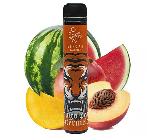 Одноразовый Pod Elf Bar 1500 Lux 850mAh Mango Peach Watermelon 5% - (Эльф Бар Люкс 1.5 к тяг) Манго с персиком и арбузом